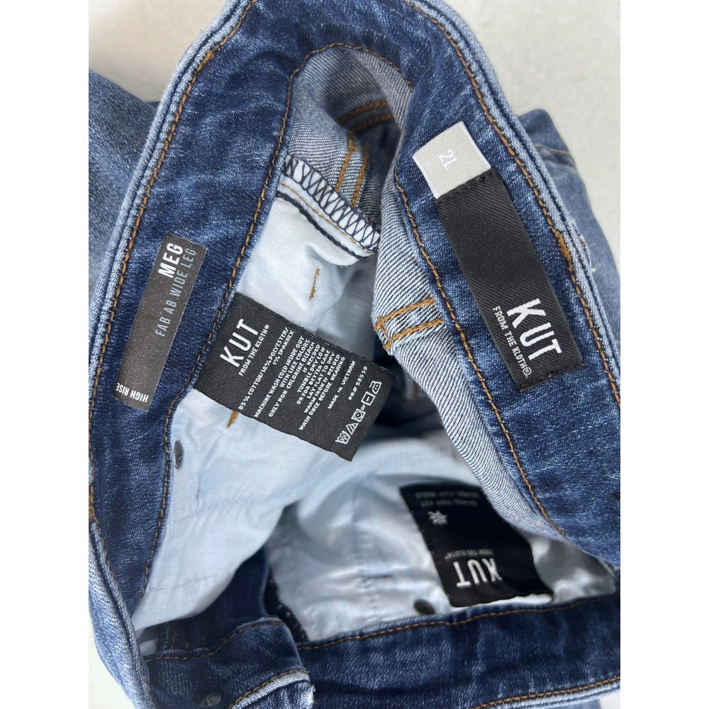 KUT from the Kloth Meg Fab Ab Wide Leg Jeans 2 High Rise 90s Retro Boho Raw Y2K - Picture 2 of 6